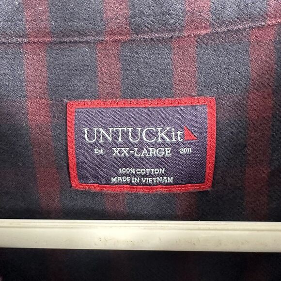 UNTUCKit Rully Flannel Shirt Plaid Long Sleeve 41274 Mens Size 2XL Dark Red Navy - Picture 6 of 7